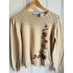 Alfred Dunner Beige Embroidered Sweater Petite Large